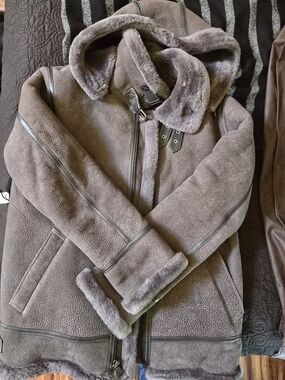 Overland Plush Gray Shearling Hooded Zip-Up Jacket